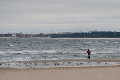 Chłodny, jesienny dzień na plaży w Sopocie. 16.11.2022...